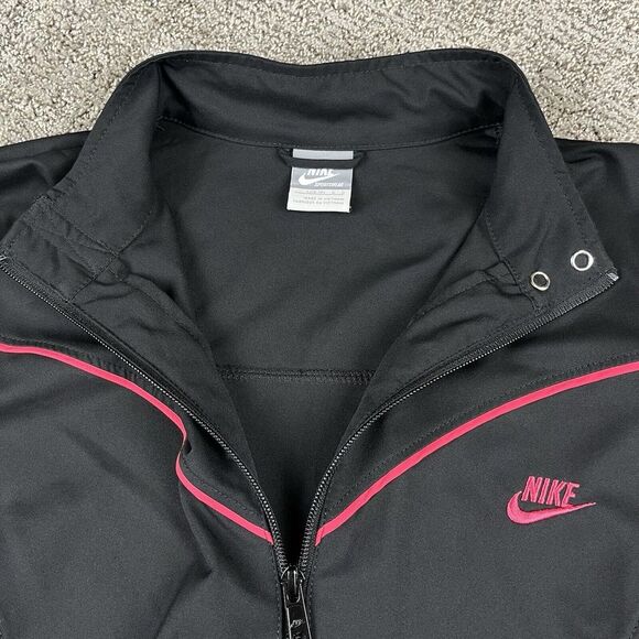 Nike Track Jacket Black Full Zip Pink Trim Snap Collar Y2K 2000s Women's Size L - Picture 8 of 16